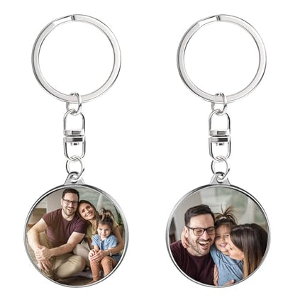 Double Sided Custom Keychain With Picture Alloy Color Printing Personalized Photo Keychain Customizable Text Gifts - color: B-round