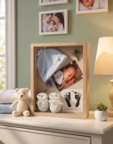 11 x 14 inch Shadow Box, Picture Frame Case with Linen Background, Displays Memorabilia Awards Medals Photos Memory, Shatter-Resistant Glass, Solid Wood in Rustic Farmhouse Grey
