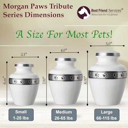Morgan Legacy Cloud White/Pewter Pet Urn, up to 65lbs - color: Cloud White, Pewter Band, size: Medium