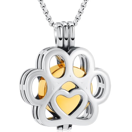 Oinsi Pet Cremation Jewelry For Ashes For Dog/Cat Paw Stainless Steel Memorial Locket Urn Necklace Inside Mini Case Keepsake Cremation Jewelry Women Men - color: Silver-Gold