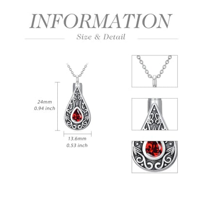 Teardrop Urn Necklace for Ashes Filigree Birthstone Keepsake Pendant Cremation Jewelry for Ashes Memorial Jewelry Gifts for Loss of a Loved One for Women - style: Jan-Garnet