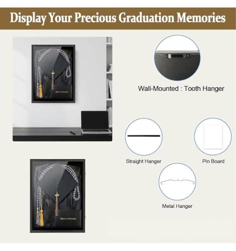 IHEIPYE Large Black Graduation Shadow Box Frame, Keepsake Display Case | Wall Mounted Lockable, UV-Protective Door, Holds Cap, Gown, Diploma, Tassel, Medals & All Graduation Memorabilia - size: Large-Black-1Pack