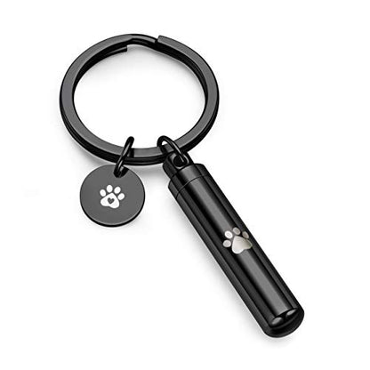 Personalized Master Free Engraving Custom Pet Dog Paw Cylinder Cremation Urn Keychain Keepsake Memorial Ashes Jewelry Black - color: Black(non-engraving)