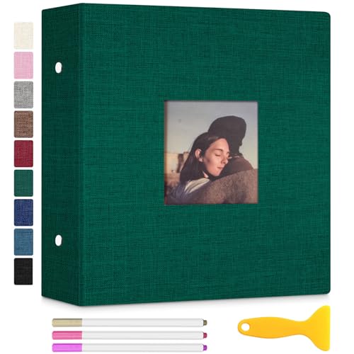 Zesthouse Photo Album Self Adhesive with Picture Display Window, 3-Ring Scrapbook Albums 60 Pages Holds 8x10 5x7 4x6 Photos, DIY Photo Book Ideal Gift for Family Wedding Baby - color: Dark Green, size: 11"x10.6"/White 60 Pages