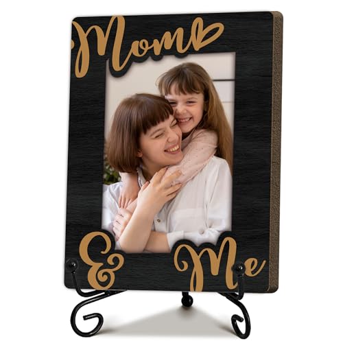 Mom & Me Picture Frame-Wood Photo Frame for Mom-Black Gold Printed Wood Frame with Stand-Christmas Mother's Day Thanksgiving Birthday Gifts for Mother-8x6 Photo Frame for 4x6 Photos-A15