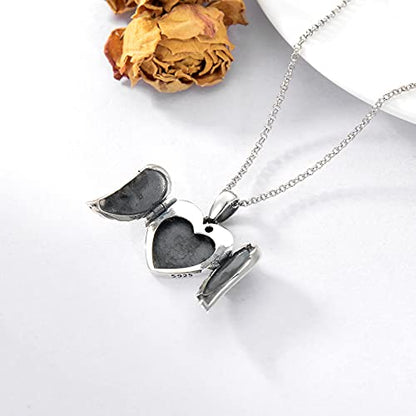 SOULMEET Angel Wing Heart Locket Necklace that Holds Picture Photo Locket Pendant You are My Angel Sterling Silver/Gold - style: A1-Angel wing locket only