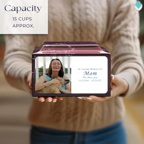 GetUrns Cultured Marble Urn Vault by Mackenzie with Personalized Picture and Text for Human Ashes I Merlot Adult Urns for Male and Female I 210lbs - color: Merlot