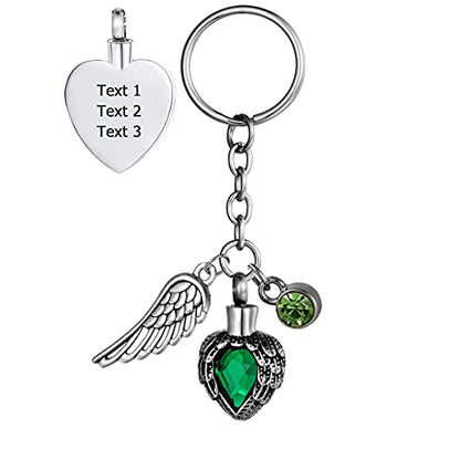Urn Keychain Birthstone Angel Wing Memorial Keepsake for Ashes Cremation Jewelry - Green Customized - color: Green - Customized