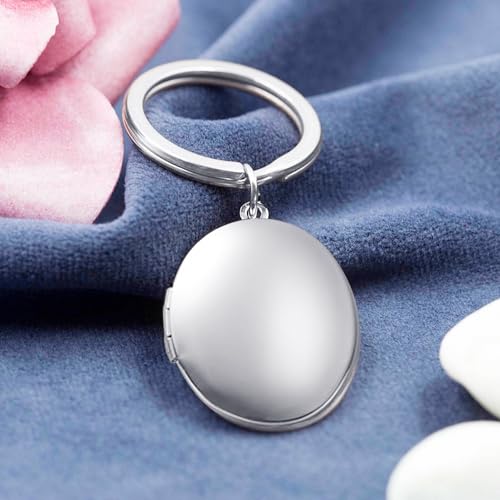 PHOCKSIN Silver Heart Locket Keychains for Women Gold Custom Locket Key Chain Personalized Picture Locket for Birthday Gifts - color: #06 Oval Silver, style: Regular(no Customize)