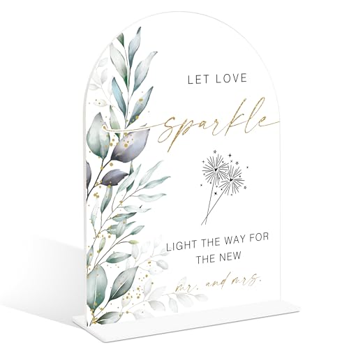 Acrylic Wedding Signs, Greenery Theme Let Love Sparkle Sign, Wedding Reception Signage, Bridal Shower Table Decor with Stand, Engagement, Anniversary, Newlywed Events and Parties Supplies, 20 - color: Let Love Sparkle Sign, 20
