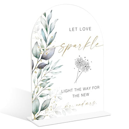 Acrylic Wedding Signs, Greenery Theme Let Love Sparkle Sign, Wedding Reception Signage, Bridal Shower Table Decor with Stand, Engagement, Anniversary, Newlywed Events and Parties Supplies, 20 - color: Let Love Sparkle Sign, 20
