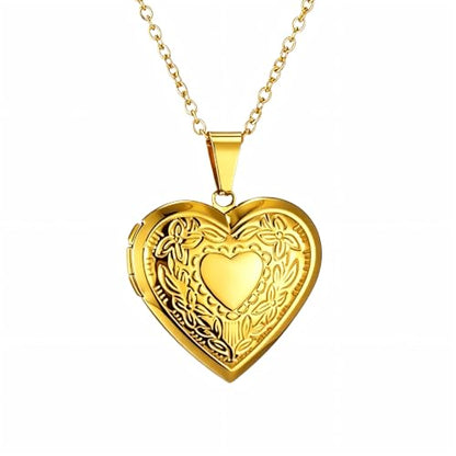 Heart Locket Necklace Pendant Dainty Memorial Keepsake Locket Necklace That Holds Pictures Stainless Steel Heart Photo Box Necklace for Women Lover Mother Father Daughter Son Fashion Jewelry Gifts - color: 01Gold
