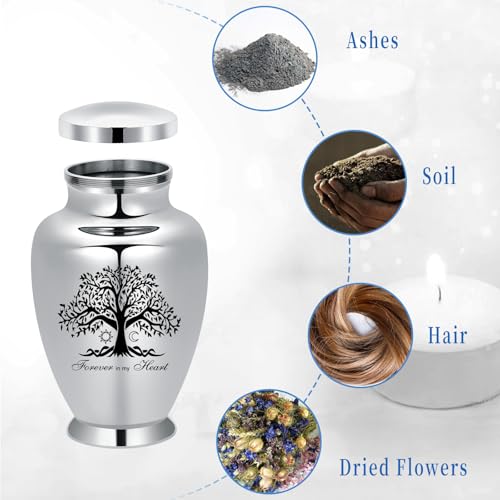 shajwo Large Cremation Urn for Ashes Human Adult Female Male Stainless Steel Tree of Life Urn for Human Ashes for Women Men Memorial Burial Funeral Decorative Urns for Ashes Keepsake Up to 220 IBS