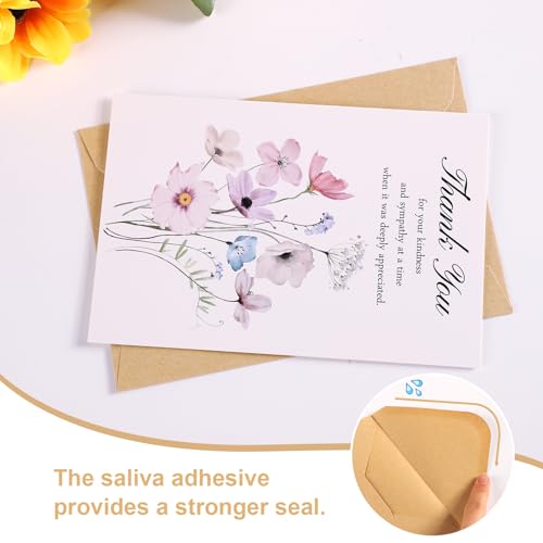 C2U Funeral Thank You Cards with Envelopes(20 Pack 4"x6"),Stickers & Message Inside - Wildflower Bereavement Sympathy Thank You Cards for Funeral Family Friends Loved Ones - color: 20 Wildflower cards