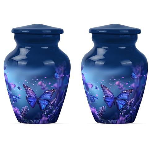 Butterfly Cremation Urn for Ashes - Keepsake Set of 2 - color: Blue Butterfly, size: 3 inch (2 pieces)