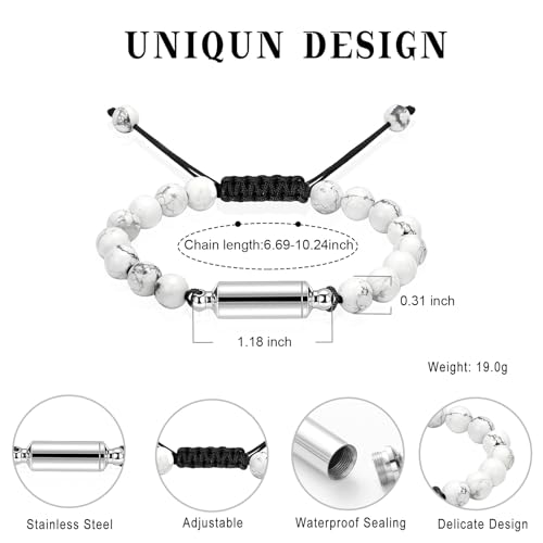 Hearbeingt Cremation Jewelry Urn Bracelet for Ashes Braided Rope Beads - color: White-2