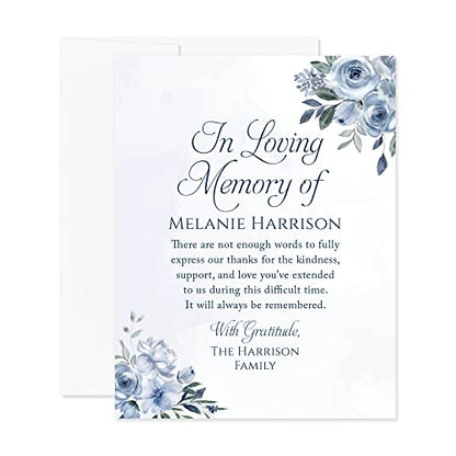Soft Blue Floral Funeral Thank You Cards | With Envelopes, 4.25x5.5"