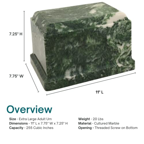 Emerald Olympus Cultured Marble Cremation Urn for Human Ashes, Green, Ground Burial, Home Display and Funeral Memorial - color: Emerald