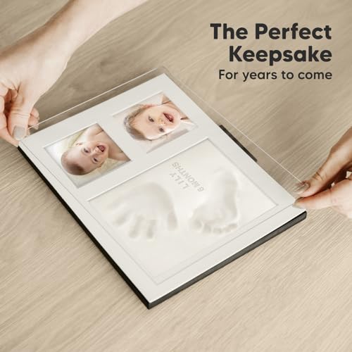 Baby Hand and Footprint Kit Quick Dry Clay Baby Footprints (Alpine White) | Pets Paw Kit, Newborn Keepsake Picture Frame for Boys, Girls, Personalized New Mom Gifts for Shower & Registry, Grandparents - color: Alpine White