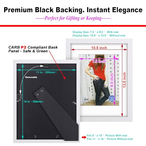 RPJC 11x14 Solid Wood Picture Frame Real Glass Cover White - color: White, size: 11x14 mat 8x10