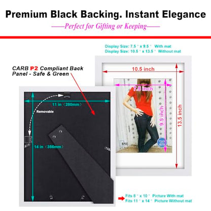 RPJC 11x14 Solid Wood Picture Frame Real Glass Cover White - color: White, size: 11x14 mat 8x10