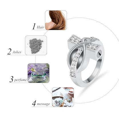 memorial jewelry Diamond Cross Ring Hold Loved Ones Ashes Cremation Urn Ring for Women Man Finger Ring - color: Customize