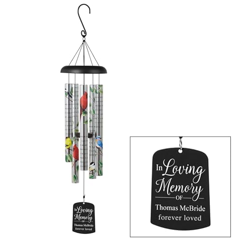 Let's Make Memories Personalized Memorial Wind Chime - Engraved Sonnet - Sympathy - Custom Condolences - in Loving Memory - style: In Loving Memory - Birds