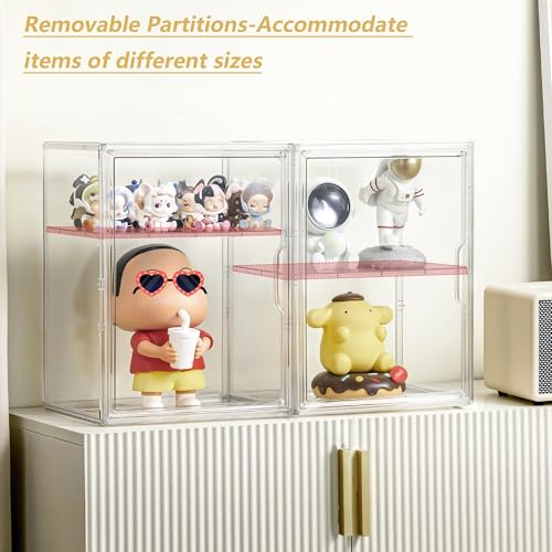 Large Clear Acrylic Figure Display Case for Collectibles 2 Pack | Movable Divider, Magnetic Door, Easy to Clean, Dustproof, 2-Tier, Easy Assemble, Adjustable Storage - size: Large 2 pack