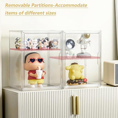 Large Clear Acrylic Figure Display Case for Collectibles 2 Pack | Movable Divider, Magnetic Door, Easy to Clean, Dustproof, 2-Tier, Easy Assemble, Adjustable Storage - size: Large 2 pack