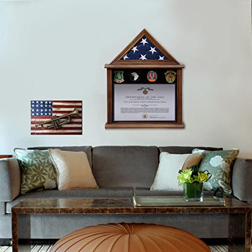 Military Flag Shadow Box 3x5 Wooden Felt Lining Certificates Walnut - size: Small-Walnut