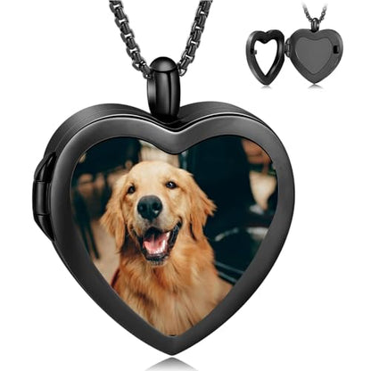 zeqingjw Glass Cremation Jewelry - Round Heart Memorial Urn Necklace for Ashes of Loved One - Stainless Steel Human Pet Dog Cat Keepsake Urn Pendant - color: A-Black