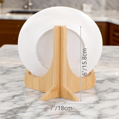 Wooden Plate Stands for Display Bamboo Picture Frame Holder 7 inches Tabletop Easels Frame Folding Display Stand Tabletop Art Holder Book Dish Decorative for Platter Dish Book Photo Plaque