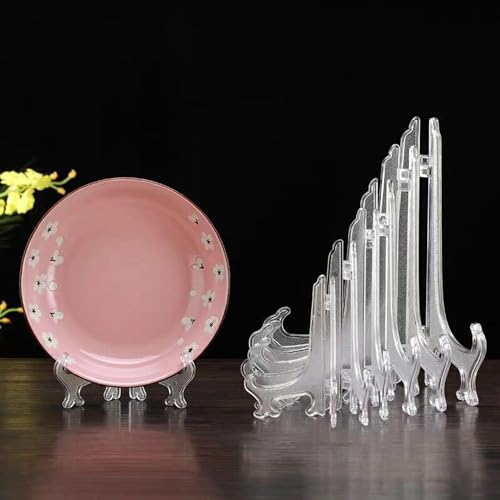 LonlyEagle 12 Pack 6 Inch Clear Plastic Easels or Stand/Plate Holders to Display Pictures or Other Items at Weddings, Plate Stands for Home Decoration, Birthdays, Tables - size: 6inch
