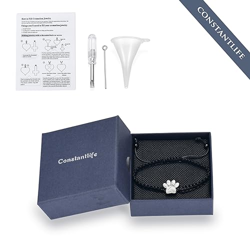 constantlife Cremation Bracelet for Pets Ashes - Dog Paw Pendant Bangle Stainless Steel Memorial Urn Jewelry - color: Z-Silver