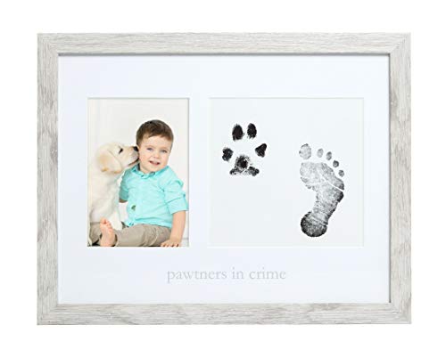 Kate & Milo Pawtners in Crime Baby and Pet Print Photo Frame | Baby Handprint or Footprint and Pet Pawprint Kit, Holds 4" x 6" Photo, Sawtooth Wall Display, Pet and Baby Keepsake - style: Pawtners in Crime Prints