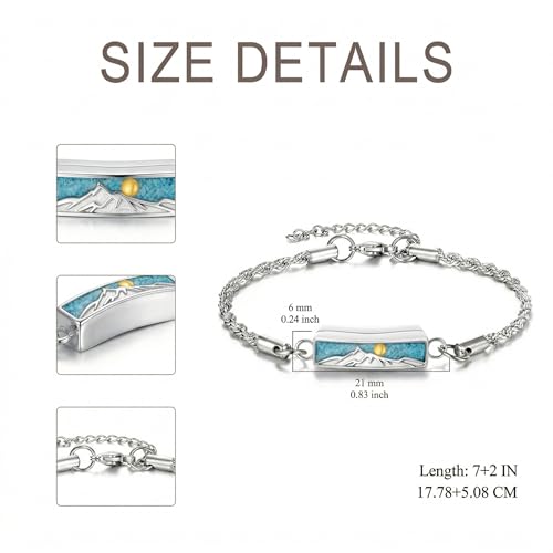 YYB Urn Bracelet for Ashes Hummingbird/Dragonfly/Butterfly/Sunflower Turquoise Locket Bracelet Cremation Memorial Jewelry Mothers Day Gifts for Women - color: Mountain