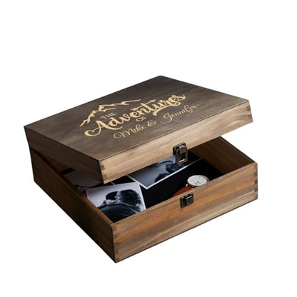 Personalized Adventure Memory Box, Engraved Travel Keepsake for Couples | Holds photos, tickets, maps & travel souvenirs. Add names or dates; 4 sizes, 4 finishes & optional inside engraving. - style: 12. Adventure Box