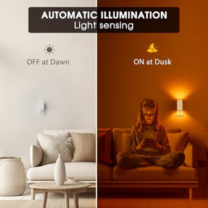 Night Lights Plug into Wall, Modern LED Night Light Plug in | Dusk to Dawn Sensor, Amber Night Light 0-100LM Adjustable Brightness, 2 Pack Dimmable NightLight, Hallway, Bedroom, Stairway - color: White-Amber, size: 2 Pack