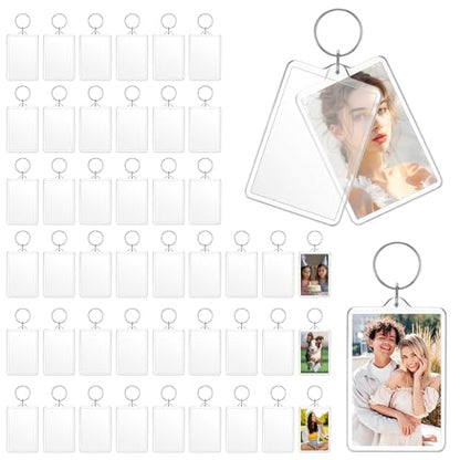 Photo Keychain Blanks Bulk, 2 x 3 Inch Transparent Acrylic Picture Keychain Holder Rectangle Photo Keychains