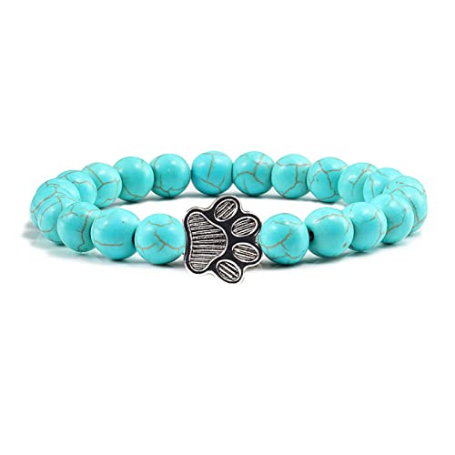 POYAMUSE Lovely Pet Paw Turquoise Beaded Strand Bracelet for Women Men Pet Memorial Jewelry, Cute Dog Cat Paw, Colorful Turquoise Beads - color: green