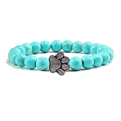 POYAMUSE Lovely Pet Paw Turquoise Beaded Strand Bracelet for Women Men Pet Memorial Jewelry, Cute Dog Cat Paw, Colorful Turquoise Beads - color: green