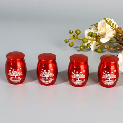 Mini Urns for Ashes Keepsake Set of 4, Small Cremation Keepsake Urns for Human/Pet Ashes, Memorial Sharing Urns for Family & Loved Ones - Red