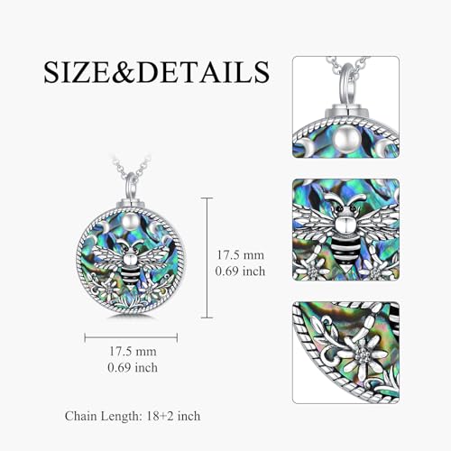 PELOVNY Urn Necklaces for Ashes of Loved Ones 925 Sterling Silver Personalized Heart Locket Urn Necklace Cremation Keepsake Memorial Jewelry Gifts for Women Men - color: Bee Urn