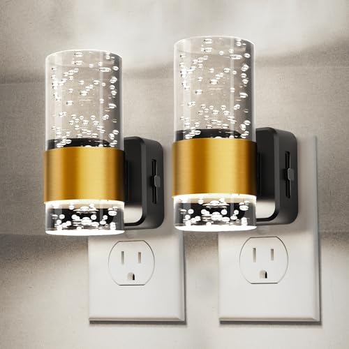L LOHAS LED Night Light, Decorative Night Lights Plug into Wall | 2 Pack Dimmable Night Light,Auto Light Sensor,Bright White 5000K,Wall Sconce-style Design Nightlight,Bathroom,Bedroom,Hallway - color: Gold Ring-5000K, size: 2 Pack