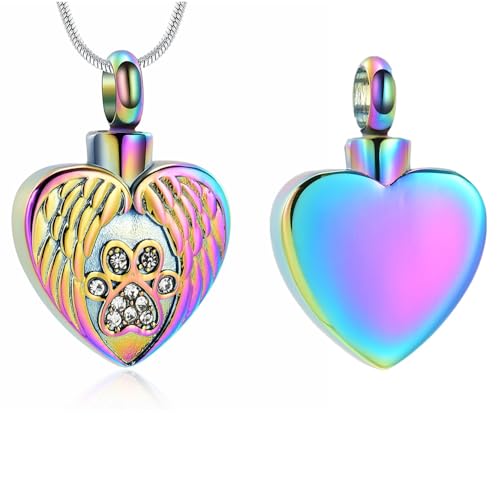 Heart Paw Print Urn Necklace for Ashes for Pet Stainless Steel Pendant - color: Customize
