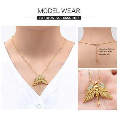 Imrsanl Cremation Jewelry Keepsake Angel Wings Urn Necklace for Ashes | Memorial Pendant for Women, Funeral Keepsake of Loved Ones, Stainless Steel Inlaid with Crystal - color: Gold