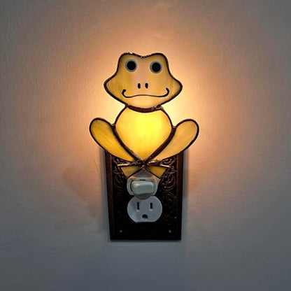 Gift Essentials Green Frog Plug-in Night Light - Stained Glass Nightlight | Green Frog Stained Glass Plug-in Nightlight with On/Off Rocker Switch. Includes One 4-Watt Replaceable Warm-Glow Bulb. - color: Frog
