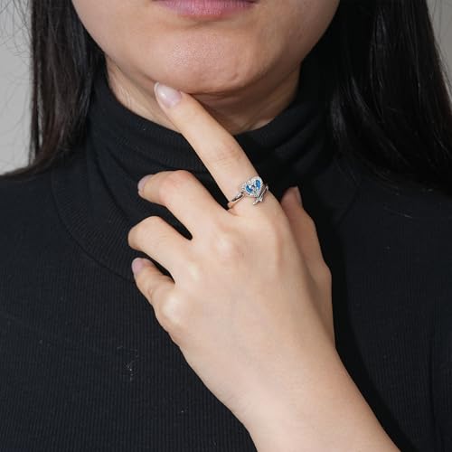 925 Sterling Silver Heart Urn Ring for Ashes for Women - Cremation Jewelry Keepsake Thumb Rings Adjustable with Rose/Sunflower Gift for Lost Of Love Ones Human Adult Pet - style: Blue Heart Tulip