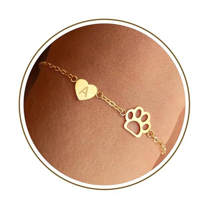 Dog Memorial Gifts for Loss of Dog Paw Initial Bracelet for Women with Heart Dogs Mom Gifts Adjustable Pet Paw Gold Bracelets for Women Memorial Gift for Pet Lover Birthday Jewelry - style: 1A