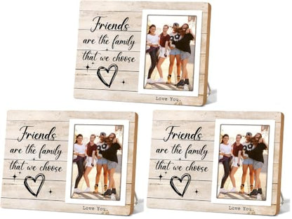 Family Picture Frame, Best Friend Picture Frame Gifts for Best Friend Women BFF Sister, Friends Are the Family We Choose Wooden Photo Frame 4 x 6Inch Heart Pattern12P054 (Pack of 3) - size: 4X6 (Pack of 3)